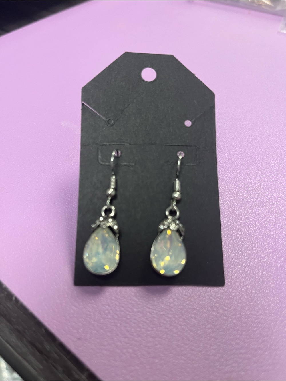 Opalescent Teardrop Dangle Earrings - White Opal Effect